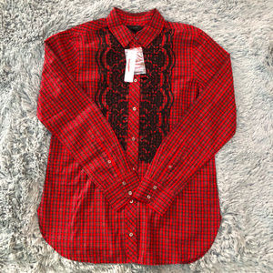 Womens J Crew Boy Shirt in Embelishment Plaid Red